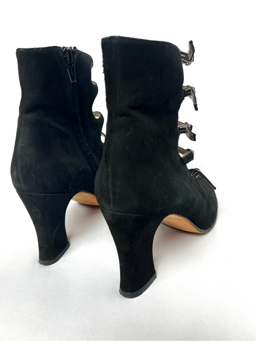 Charles Jourdan Black Suede Cage Heel Booties Size 9 Vintage Y2K - Picture 4 of 10